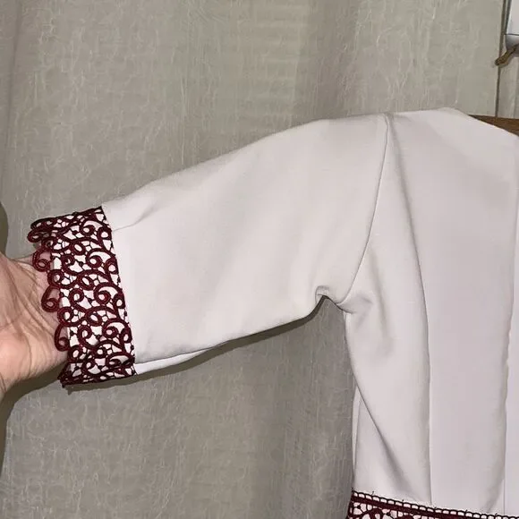 Girl 14-16 Embroidered White Burgundy Tulle Lace Short Sl Folk Formal Dress - Picture 9 of 16